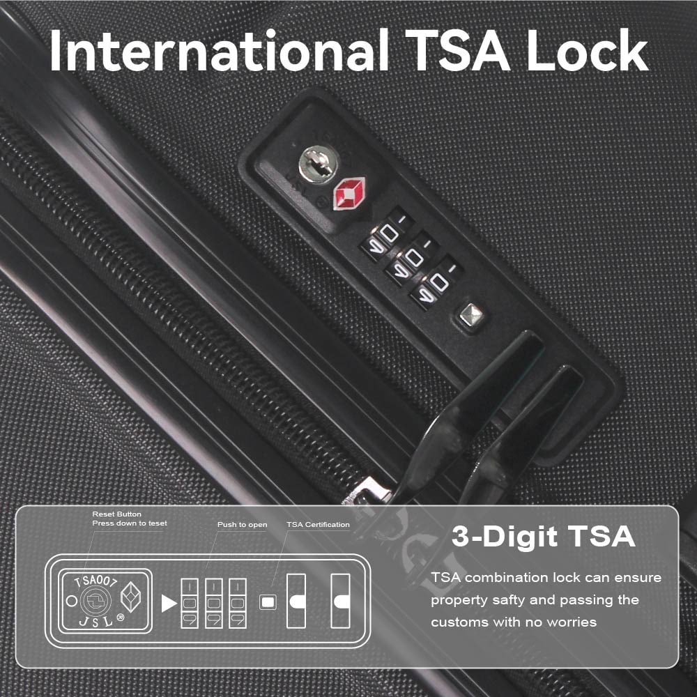 Luggage Sets ABS Hardshell 3pcs Luggage, Lightweight Durable Suitcase Sets Spinner Wheels Suitcase With TSA Lock 20''24''28'' Available(Black)_voghion.com